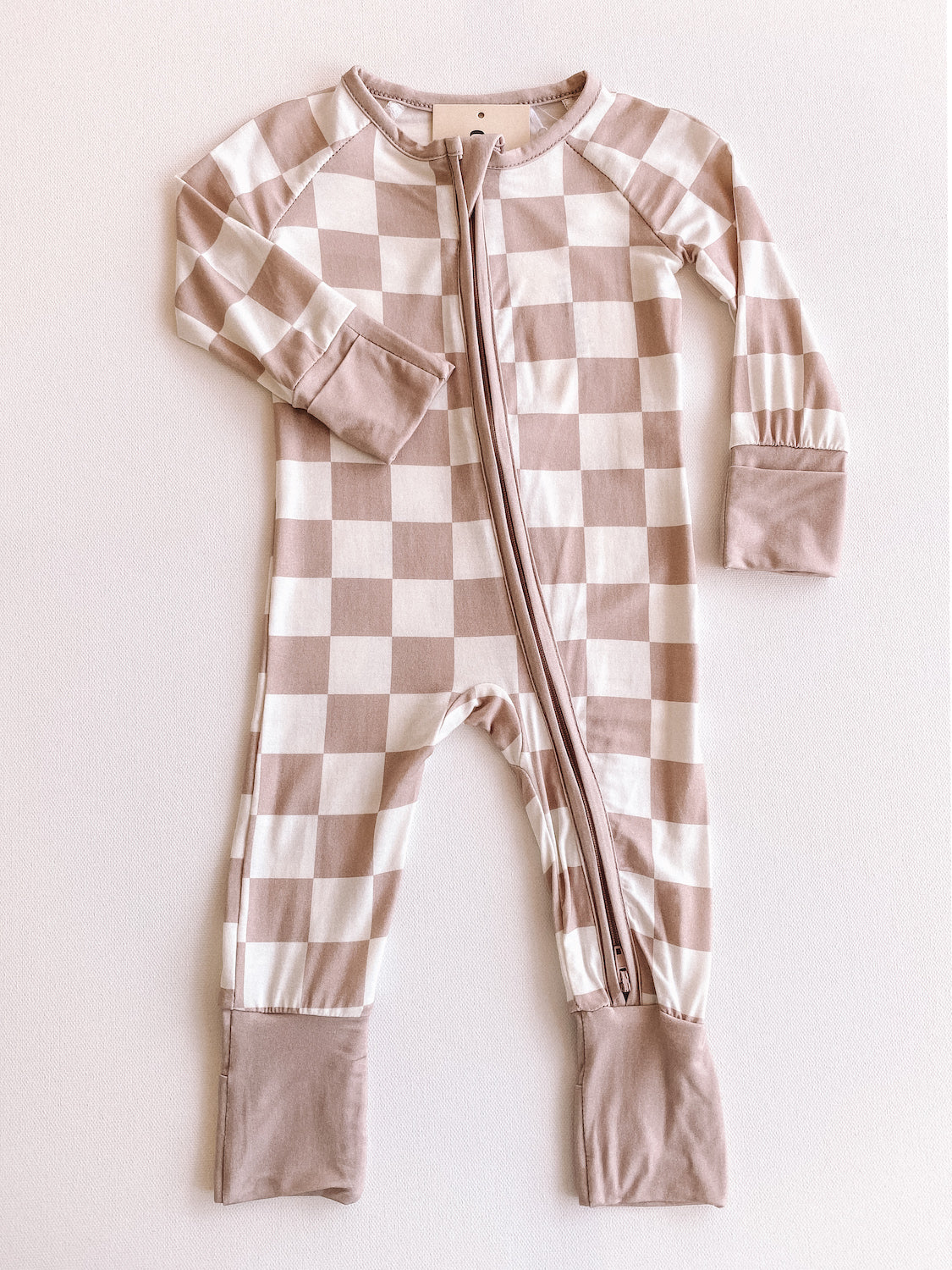 rosy beige checkered bamboo romper