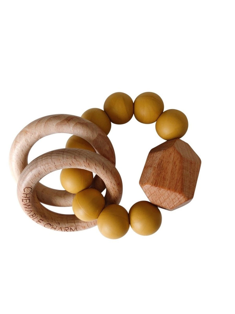 hayes silicone + wood teether ring - mustard yellow - Daffodilly